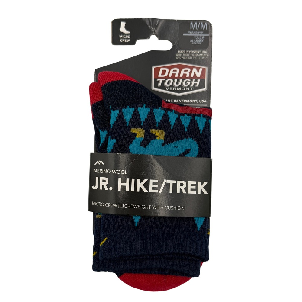 Darn Tough Jr Hike Trek Kids Size M 12-2.5 Navy New Merino Wool Micro Crew Socks
